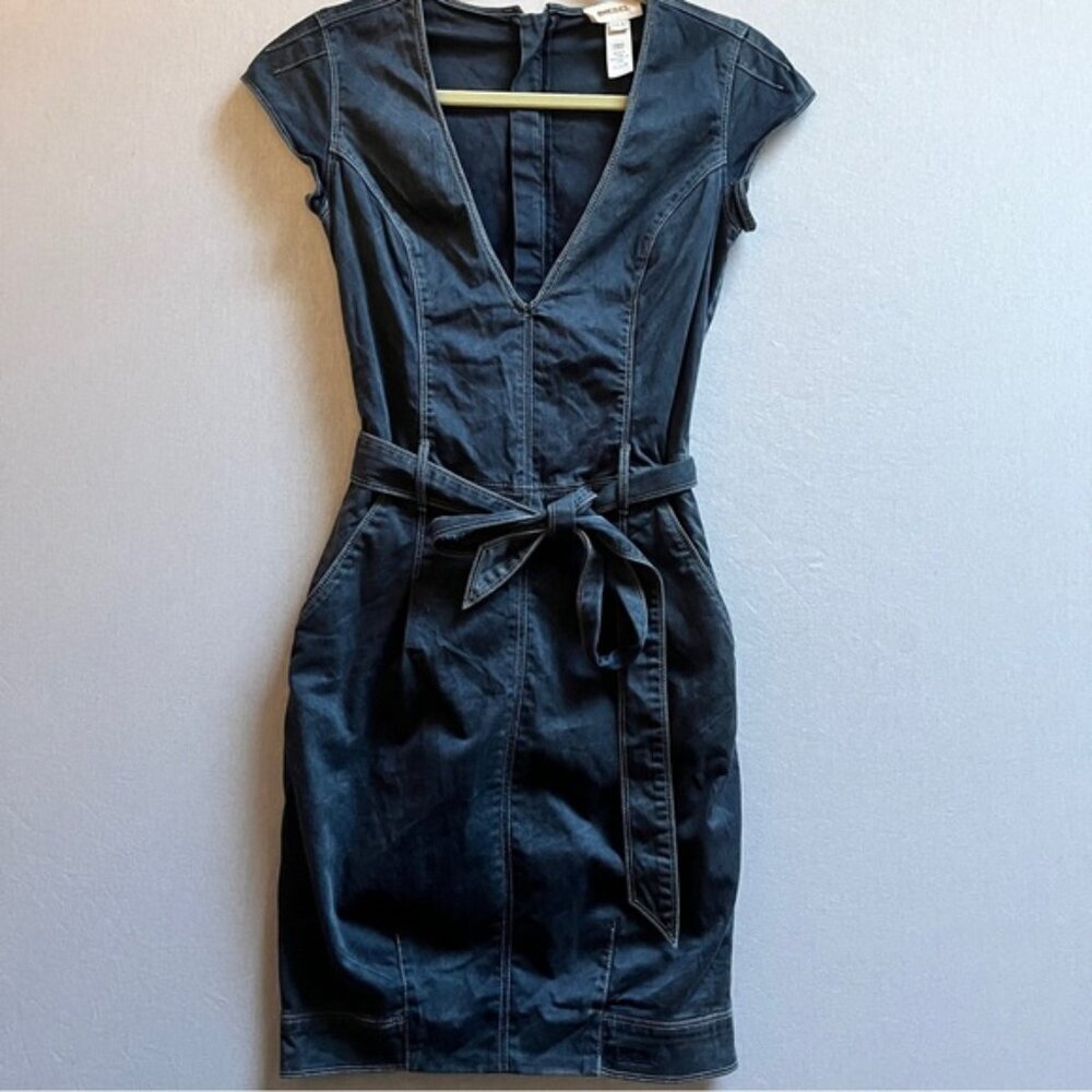 Diesel belted v neck cap sleeve cotton dress Sz S